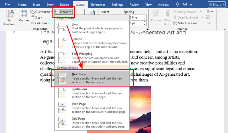 Add Section Breaks into Word Documents