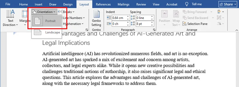 Rotate a Page in a Word File by Changing Orientation