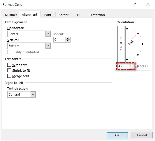 Text in Excel über das Dialogfeld 'Zellen formatieren' drehen