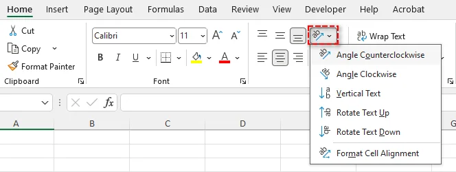 Excel-Text über das Menüband drehen