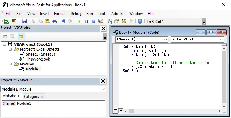 Text in Excel mit VBA drehen
