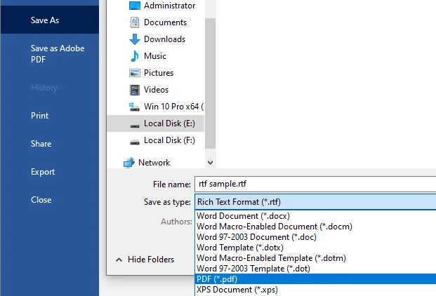Convert from RTF to PDF with Microsoft Word