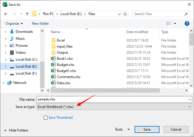Dialog to save CSV as an Excel XLSX file.
