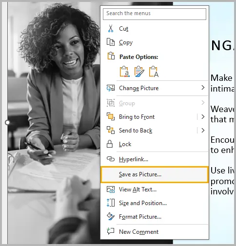 Save as Picture function in PowerPoint