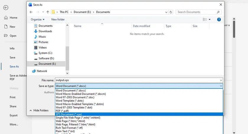 Save Word File as XPS