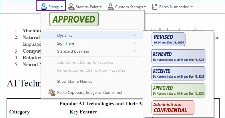Select a built-in stamp
