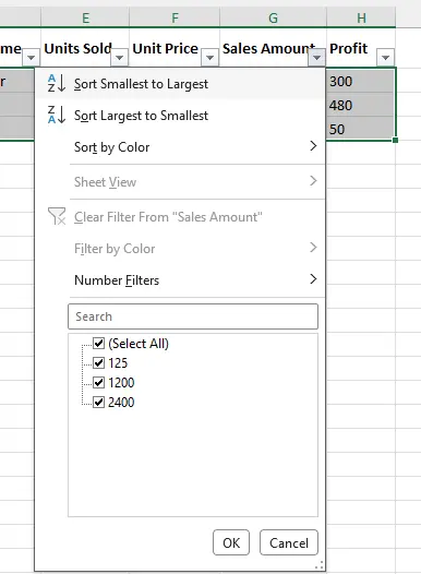 Nach Verkaufsbetrag sortieren