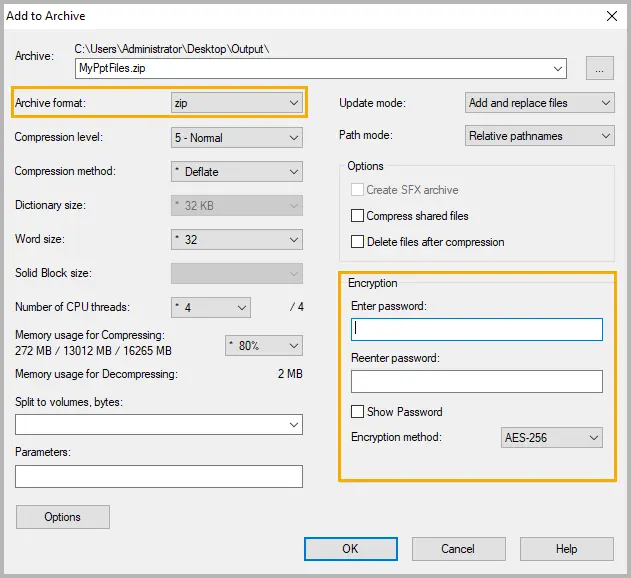 enter password for zip file