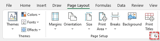 Open Page Setup dialog in Excel