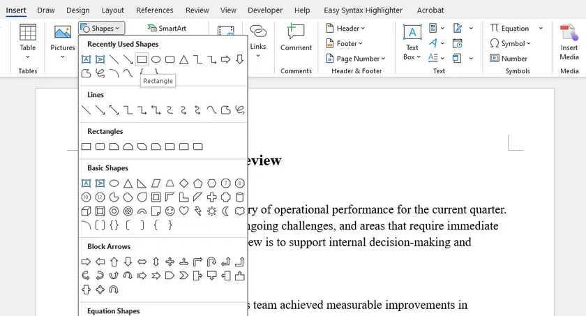 Добавить фигуру в качестве границы в Word