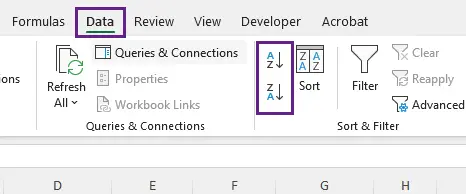 Klicken Sie auf Von A bis Z oder Von Z bis A sortieren