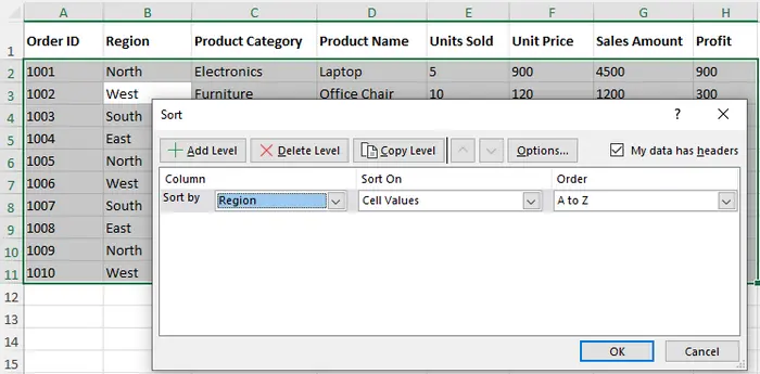 Nach Region sortieren