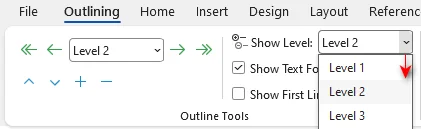 Definir nível de título no Modo de Exibição de Tópicos para divisão de documento Word
