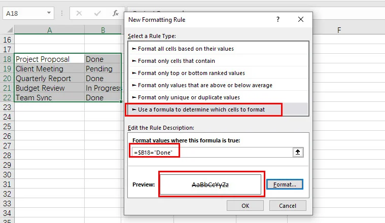 How to Cross out Text in Excel with Conditional Formatting