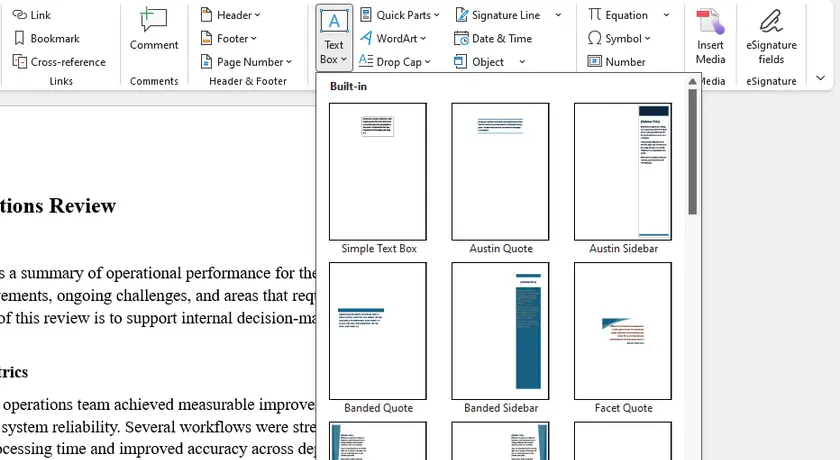 Добавить текстовое поле в качестве границы в Word