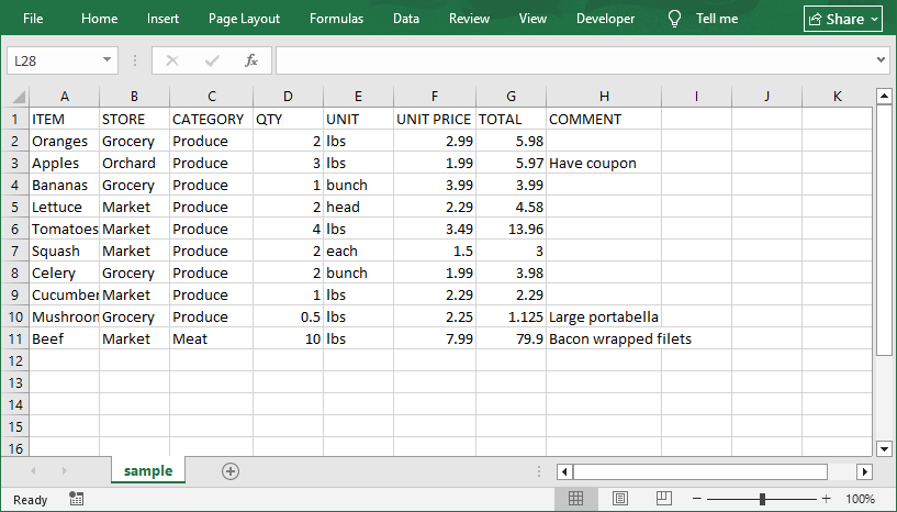Converted CSV data displayed in an Excel spreadsheet.