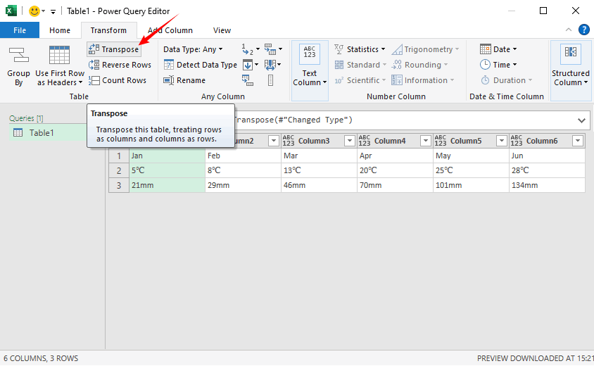 Транспонирование данных через Excel Power Query