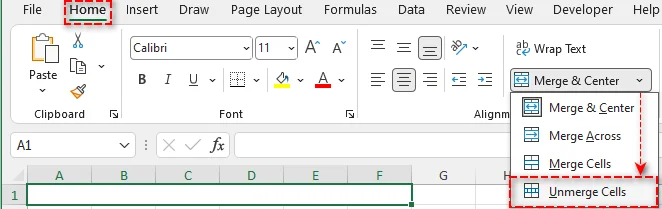 Dividir Celdas Combinadas a través del Botón Combinar y Centrar