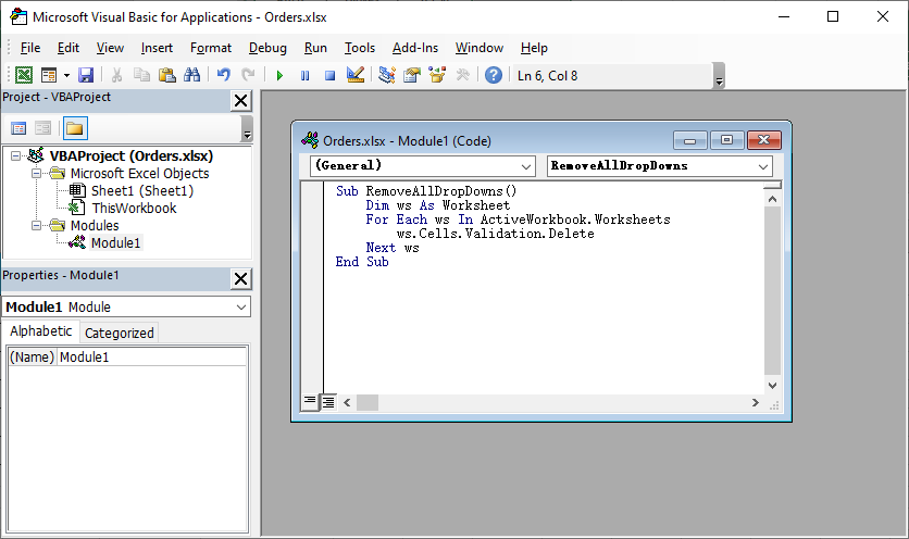 VBA macro code to remove all drop-downs from workbook