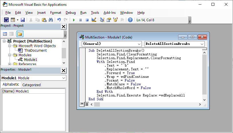 Code de macro VBA pour supprimer tous les sauts de section
