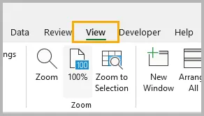 Click view in Excel ribbon