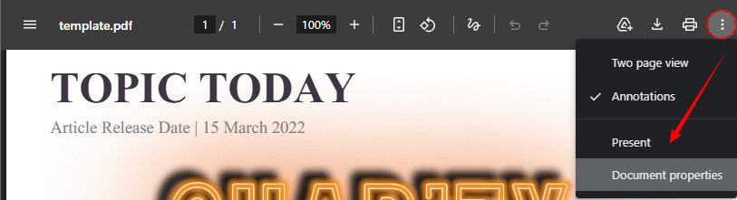 Menu do Chrome com a opção Propriedades do Documento