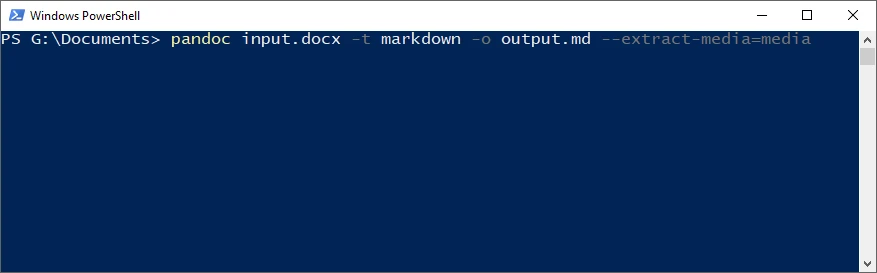 Pandoc convert Word to Markdown through PowerShell